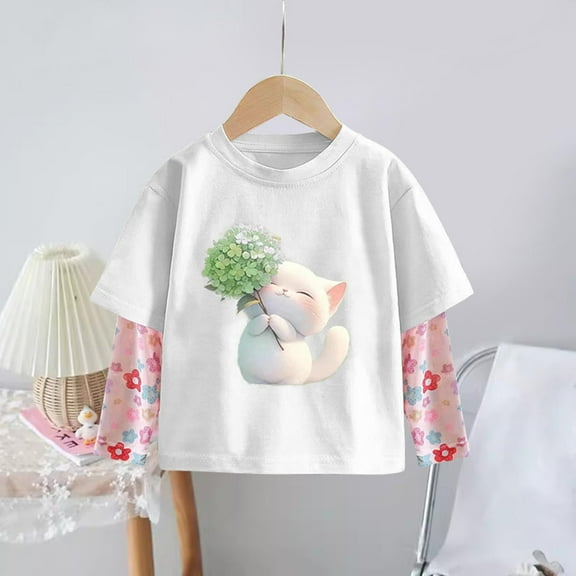 Bnwani Long Sleeve Toddler T Shirt Cotton White Crew Neck Sunscreen Thin Printed Tops 3-4t