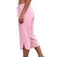thumbnail image 6 of KIHOUT Women High Waisted Wide Leg Capri Pants Solid Color Drawstring Elastic Waist Casual Cropped Trousers with Pockets Side Slit Summer Beach Pants, 6 of 7