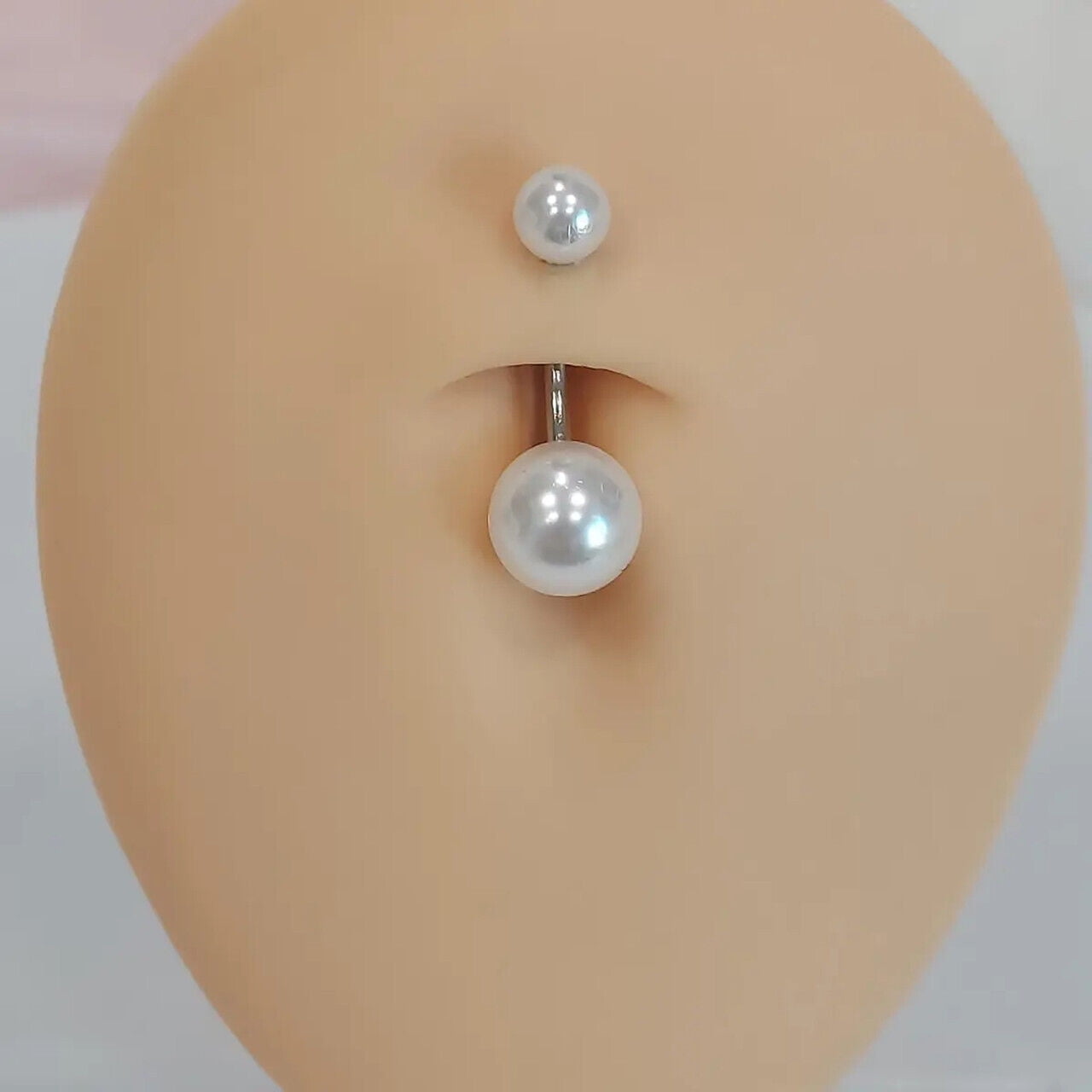 Surgical Steel Curved Barbell Ring With Pearl Acrylic Balls Surgical Steel Curved Barbell Ring With Pearl Acrylic Balls