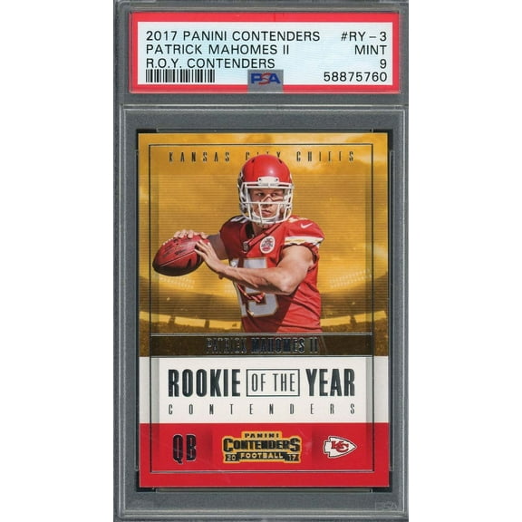 Patrick Mahomes 2017 Panini Contenders Football Rookie Card #RY-3 Graded PSA 9