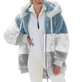thumbnail image 1 of Reduce Womens Oversized Fuzzy Fleece Open Front Hooded Pockets Cardigan Jackets Loose Fit Sherpa Coat Color Block Print Winter Warm Plush Zip Outerwear (Blue#01 XXL), 1 of 5