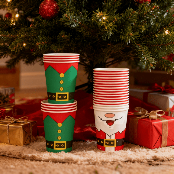 10 Pieces Christmas Gingerbread Paper Cups Hot Chocolate Cups Xmas Disposable Coffee Cup Gingerbread Man Christmas Tree Candy Xmas 9 Ounce Drinking Tea Paper for Daily Use Holiday