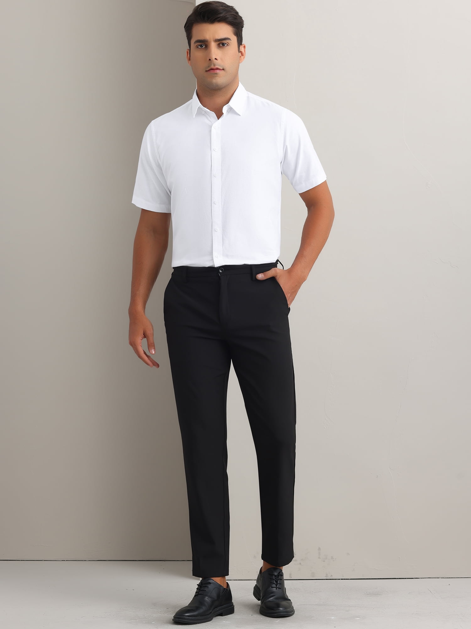 Unique Bargains Men's Short Sleeve Cotton Regular Fit Button Down Formal Shirt XXL White