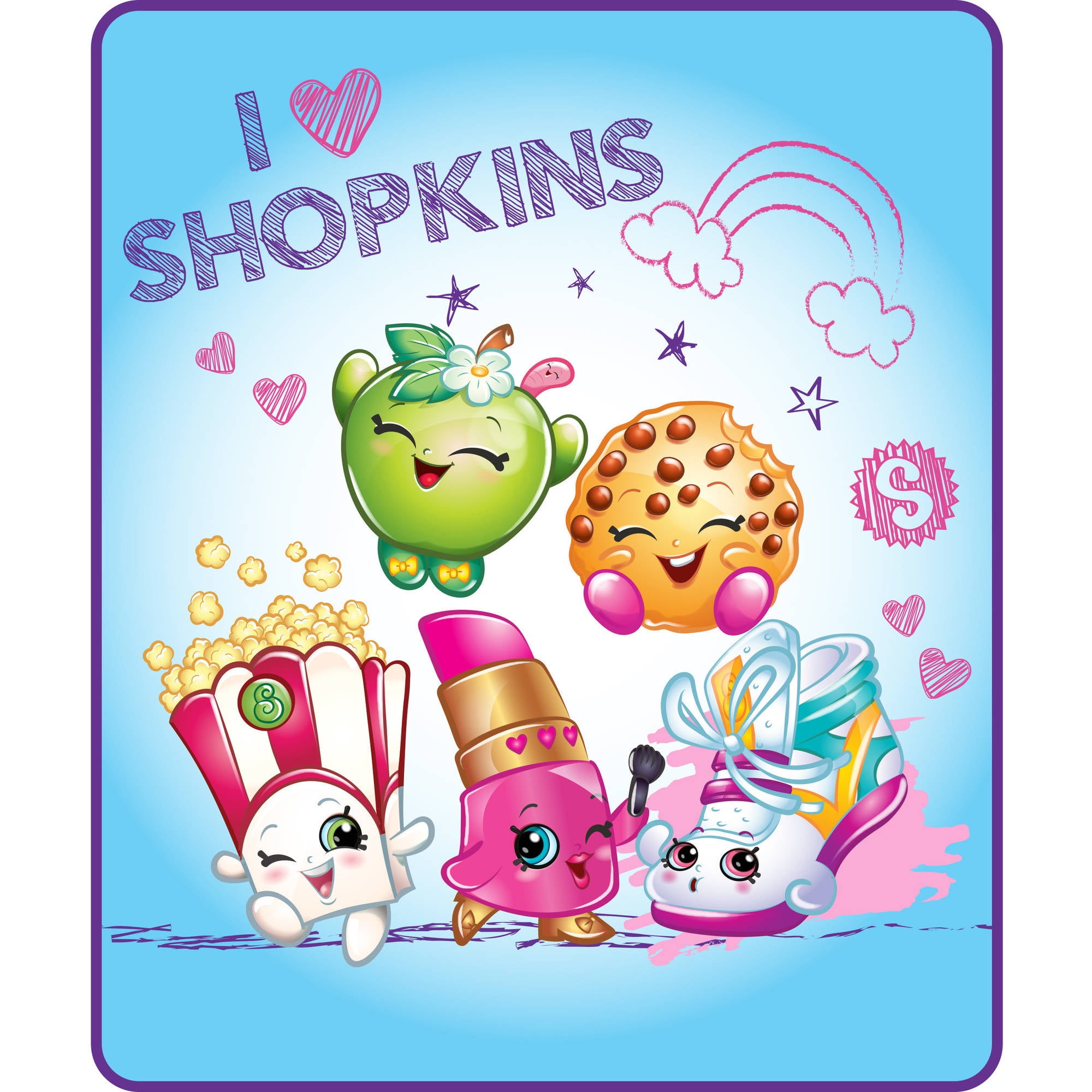Apple Shopkins "I Love Shopkins" Microfiber Shower Curtain 72" by 72" 