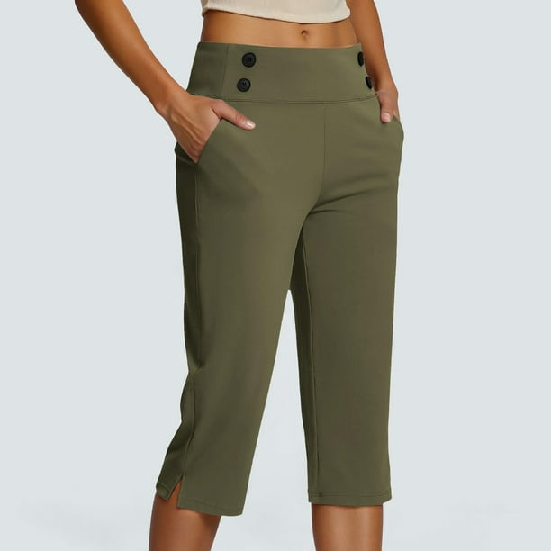 MKLEKYY Leggings de mujer de vestir para mujer, pantalones capri de entrenamiento casuales de yoga elásticos, leggings de cintura alta, pantalones rectos cortos