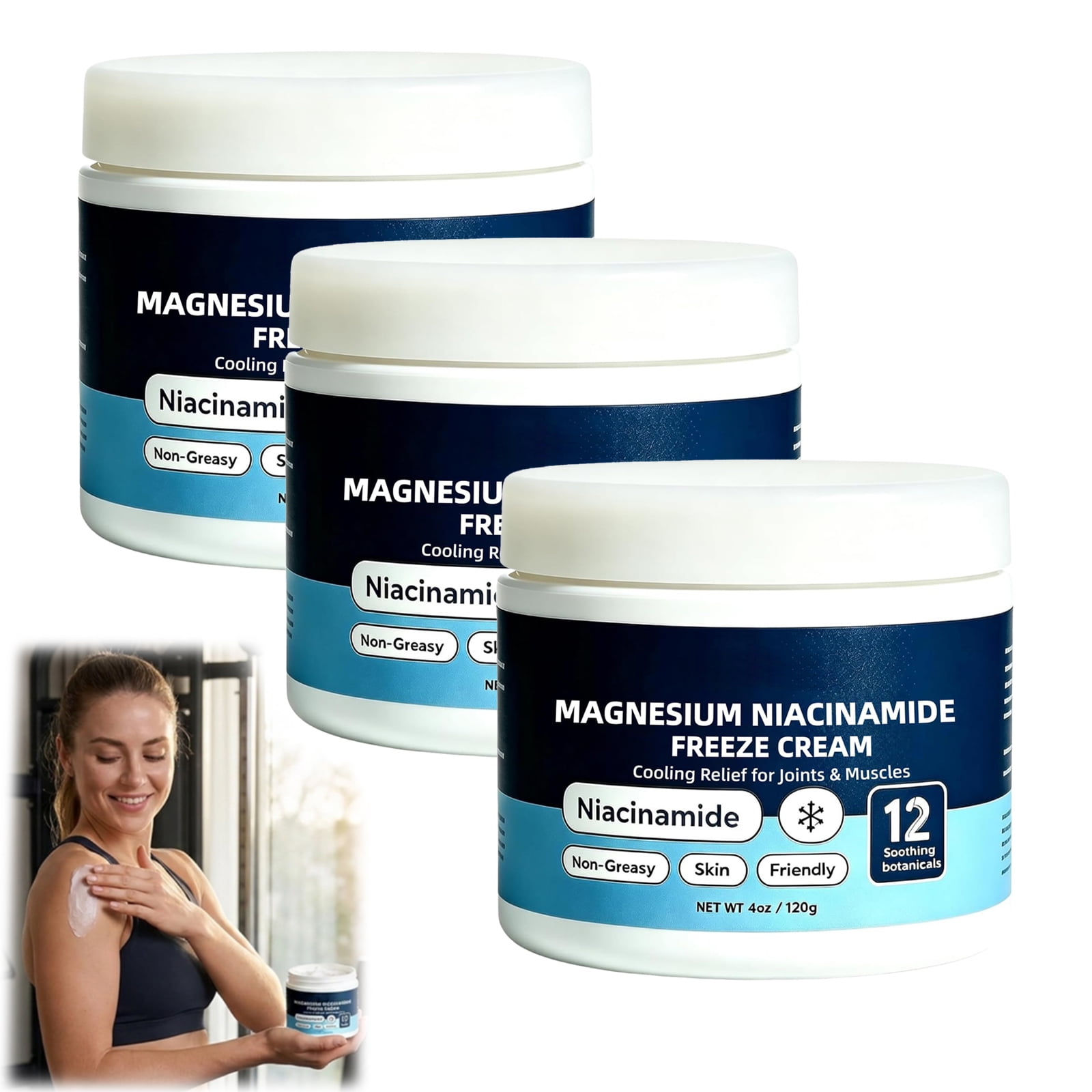 Agelore Magnesium Niacinamide Freeze Cream, Cooling Body Cream with 12 Botanicals, Non‑Greasy Fast‑Absorbing for Joints Legs Feet.(3Pcs)