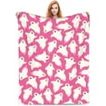 thumbnail image 2 of Halloween Ghost Pink Blanket Halloween Throw Blanket Flannel Lightweight Soft Plush Fuzzy Blankets for Bed Sofa Couch Livingroom Chair Car Travel Pet 50"x40", 2 of 6