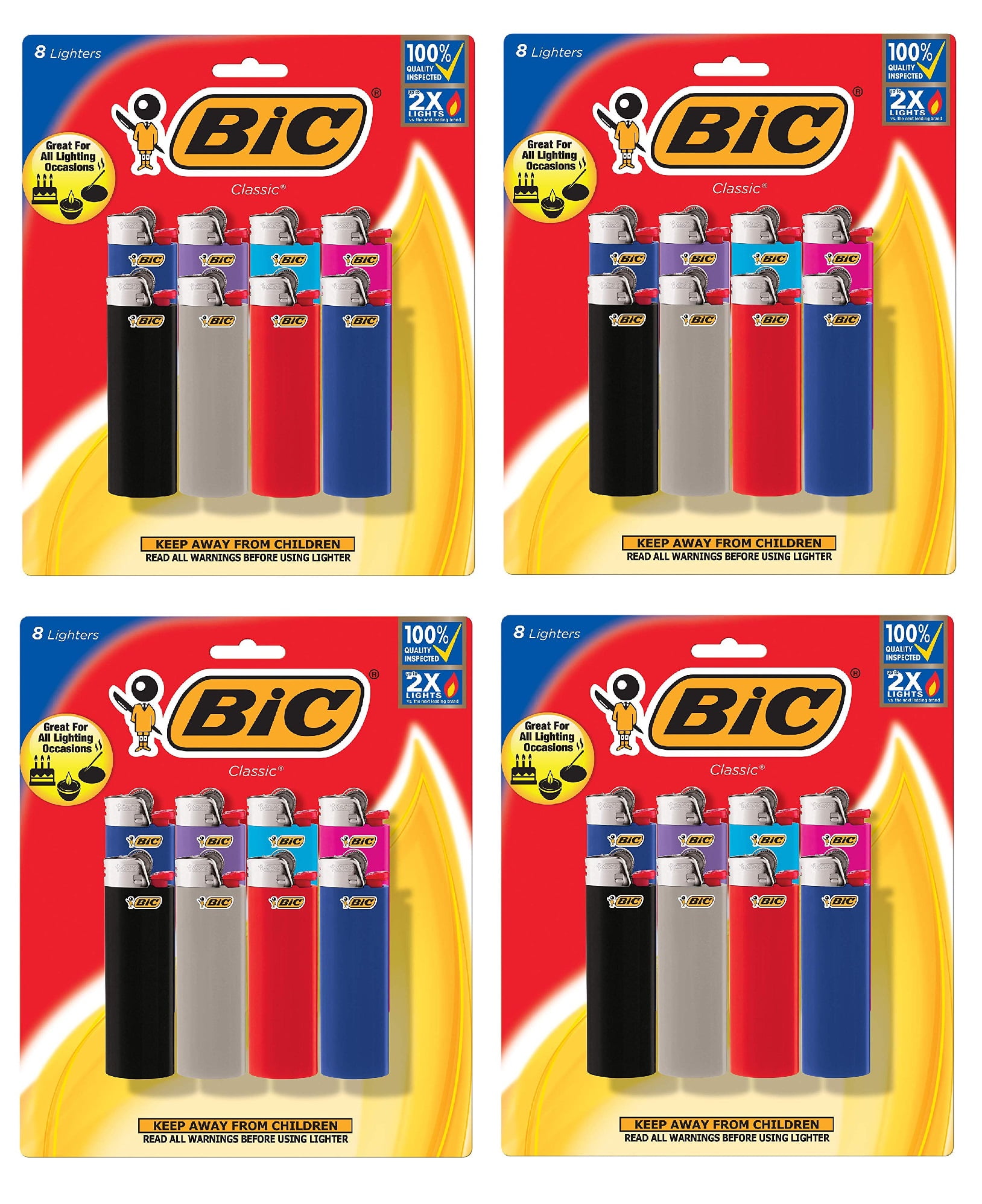 BIC Classic Maxi Pocket Lighter, Safe and Reliable, Assorted Colors, 8-Pack  (Colors and Packaging May Vary)