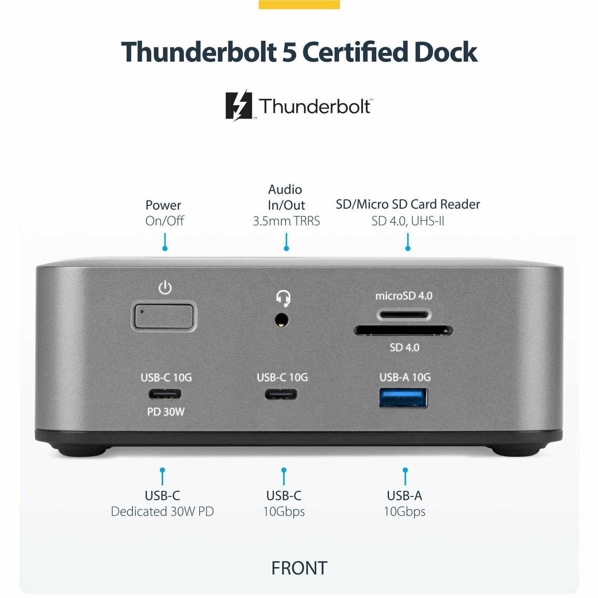 StarTech Thunderbolt 5 Docking Station - DP/HDMI - Triple Monitor Dock up to 4K 144Hz or Dual 8K 60Hz - 5x USB Ports -140W Laptop Charging  215N-TB5USB4DOCK
