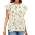 thumbnail image 2 of Hauts d'Entraînement Grande Taille pour Femmes Mode d'Été Décontractée Col Rond à Volants Manches Courtes Imprimé Pull Blouse Col en V T-Shirt Femmes en Solde, 2 of 6