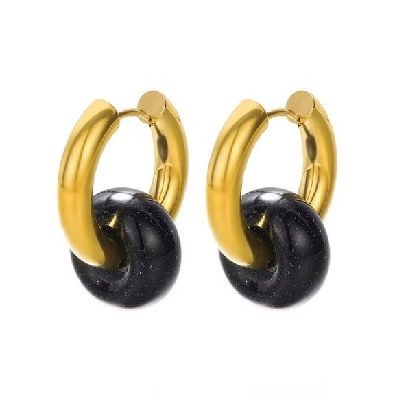 HIJONES Women's Stainless Steel Natural Stone Hoop Earrings Huggie Statement Ear Studs Style 9