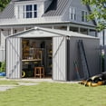 thumbnail image 6 of Sunmthink 9.5 x 9.5 FT Outdoor Storage Shed, Patio Large Metal Shed with Lockable Door Waterproof Tool Shed for Paio, Lawn, Gray, 6 of 8