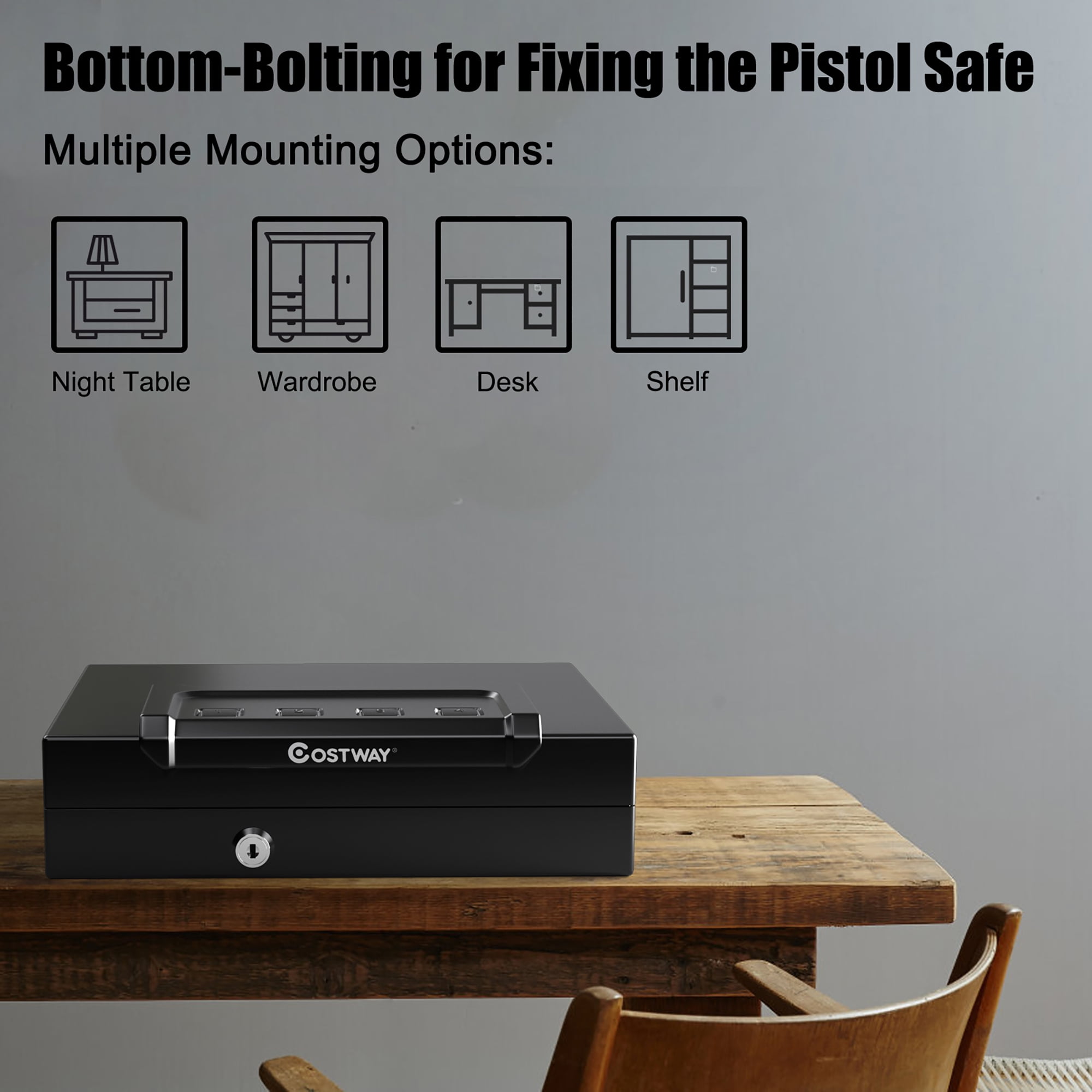 Costway Heavy-Duty Gun Safe, Quick-Access Pistol Storage, Black, 1-2 Handguns