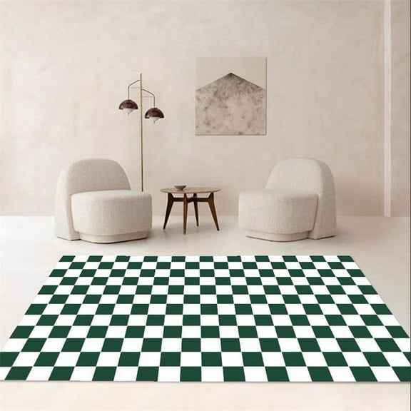 Retro Green White Checkered Carpet r Fluffy Soft Plush Floor Mat Light Luxury Large Area Bedroom Lou
