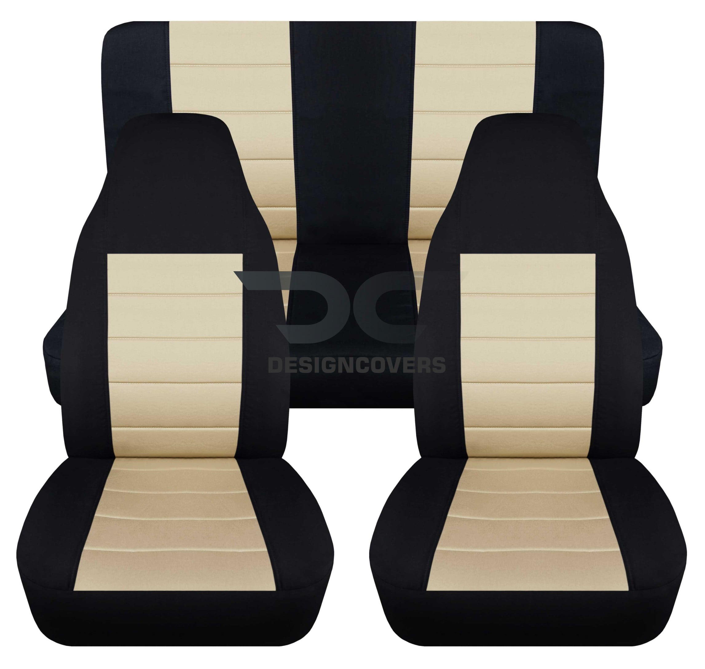 T245-Designcovers Compatible with 1997-2002 Jeep Wrangler TJ 2door Seat  Covers:Black and Sand - Full Set Front&Rear 