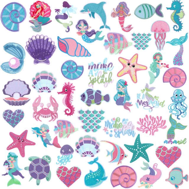 Set de 48 parches bordados termoadhesivos con forma de sirena de Tigeen