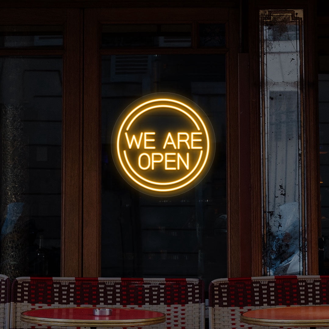 We Are Open Sign in Circle (Purple, 18"(W)x18"(H))