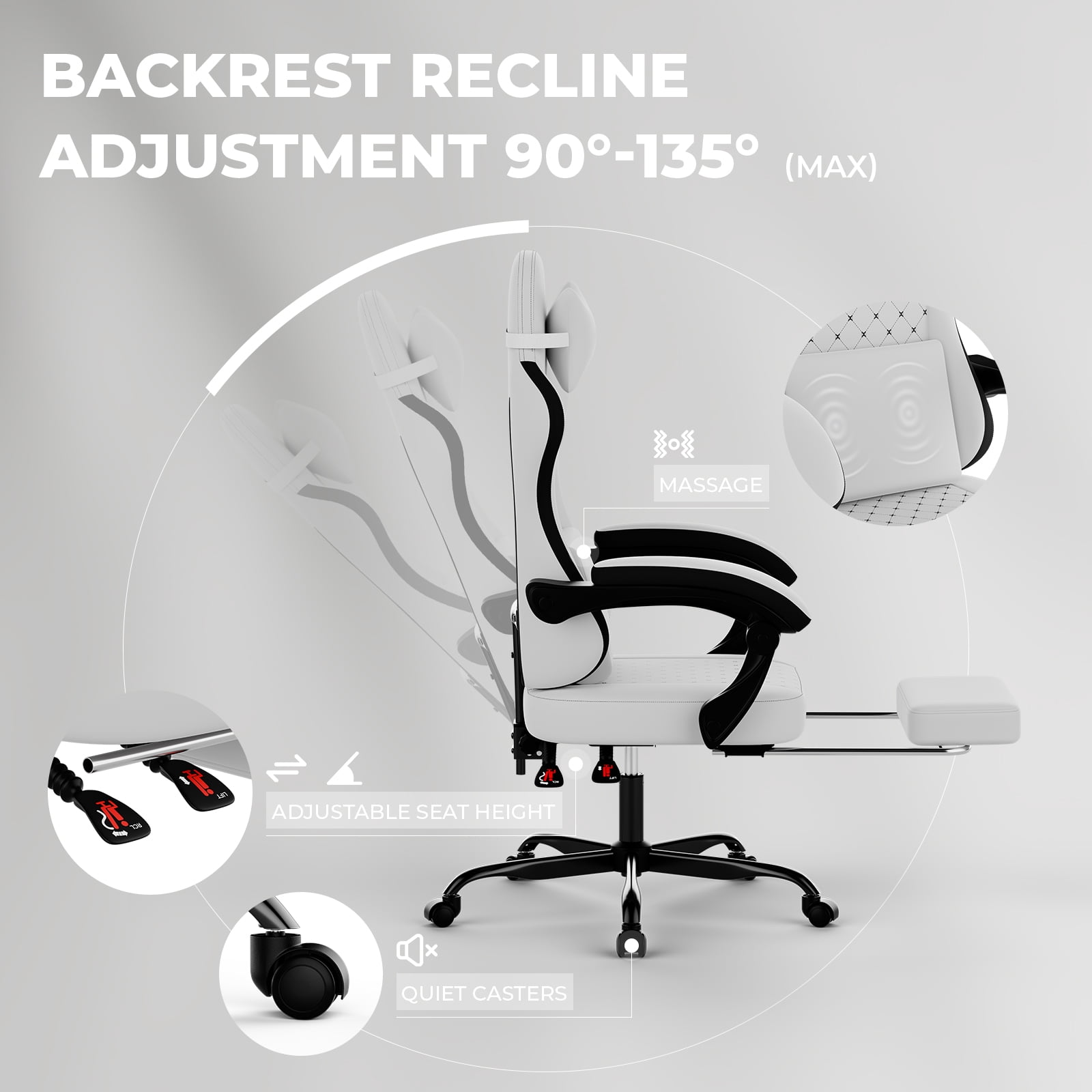Leumius Gaming Chair,Ergonomic Office Desk Chair with Footrest Comfortable Headrest and Lumbar Support,Black