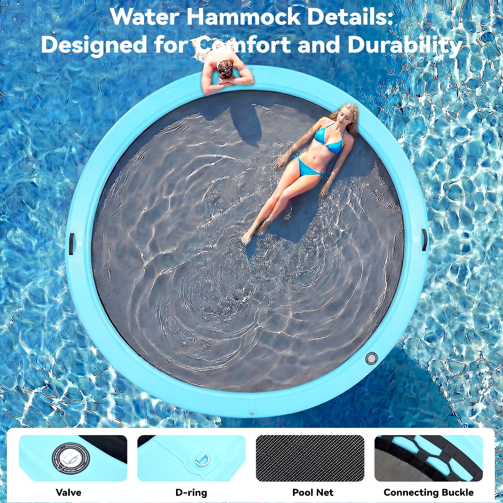 Danrelax 10FT Sunchill Round Inflatable Float Ring for Adults, Heavy Duty Hammock Pool Lounger with Pump, for Lake, Ocean & Pool