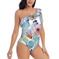 thumbnail image 3 of Gukieu Cactus Print One-shoulder Ruffled One-piece Swimsuit with Removable Chest Pads and Tummy-control Swimsuit for Women-X-Large, 3 of 6
