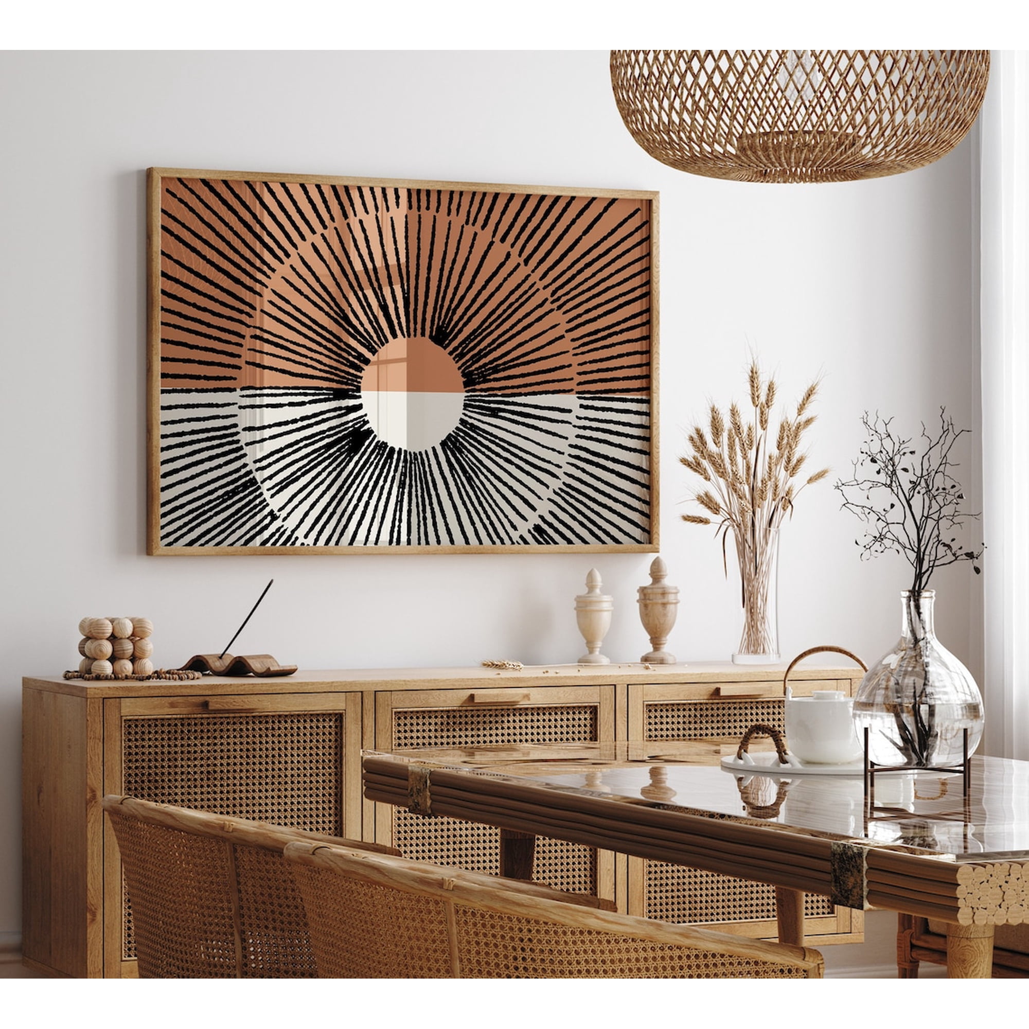 Terracotta Abstract Wall Art Print Modern Boho Burst Mid Century Minimalist Contemporary Modern Living Room And Office Decor