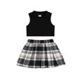 thumbnail image 1 of Douhoow Toddler Girls Clothes Sets Strap Sleeveless Knit Vest Plaid Pleated Skirts 0-4Y, 1 of 9