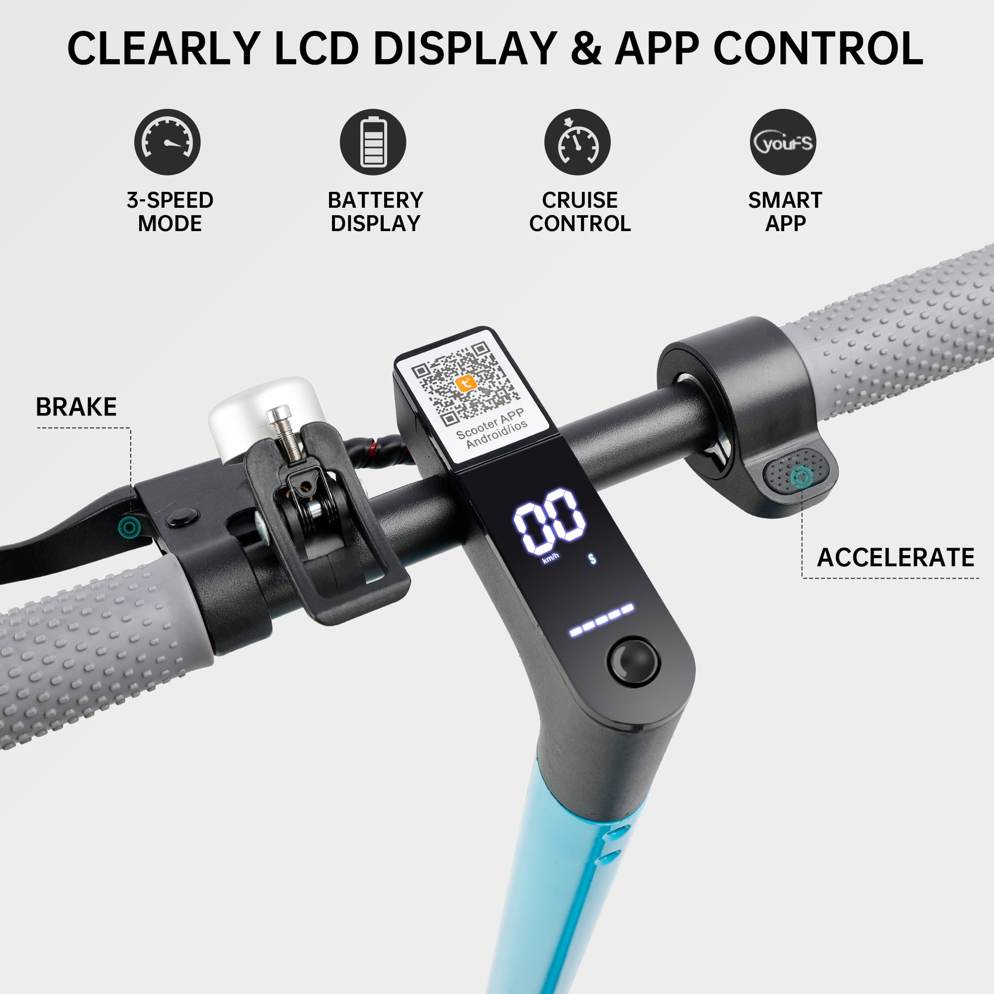 ARTUDATECH Electric Scooter Adults, 350W Motor up to 21 MPH and 25 Miles Long-Range, 8.5" Solid Tires Folding Electric Scooter for Adults and Teens with Deck Lights Dual Braking Safety System Blue