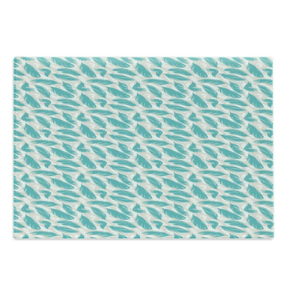 Turquoise Cutting Board, Quills Design Bird Feathers Abstract Animal Elements Nature Inspired, Decorative Tempered Glass Cutting and Serving Board, Large Size, Turquoise White Beige, by Ambesonne