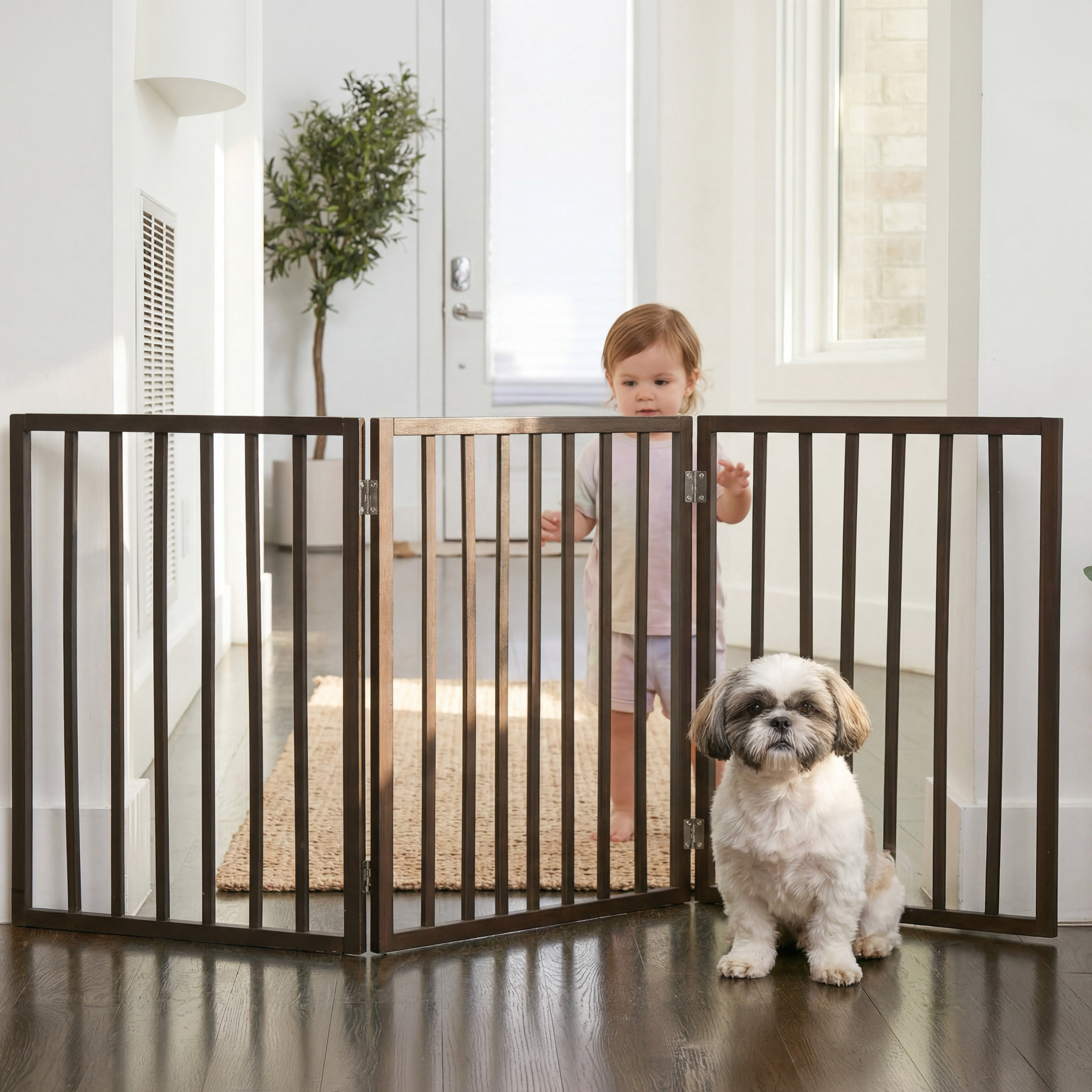 Pet Parade Folding Pet Gate, Brown, Extra Wide