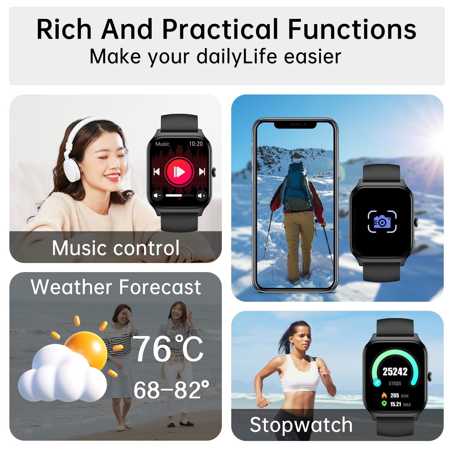 Smart Watch for Women Men Fitness Tracker: 1.83 Inch Bluetooth Call Smartwatch with Sleep Monitor Watches Compatible with Android Ios 100+ Sport Mode Steps Counter 3 Bracelets Waterproof Ip67