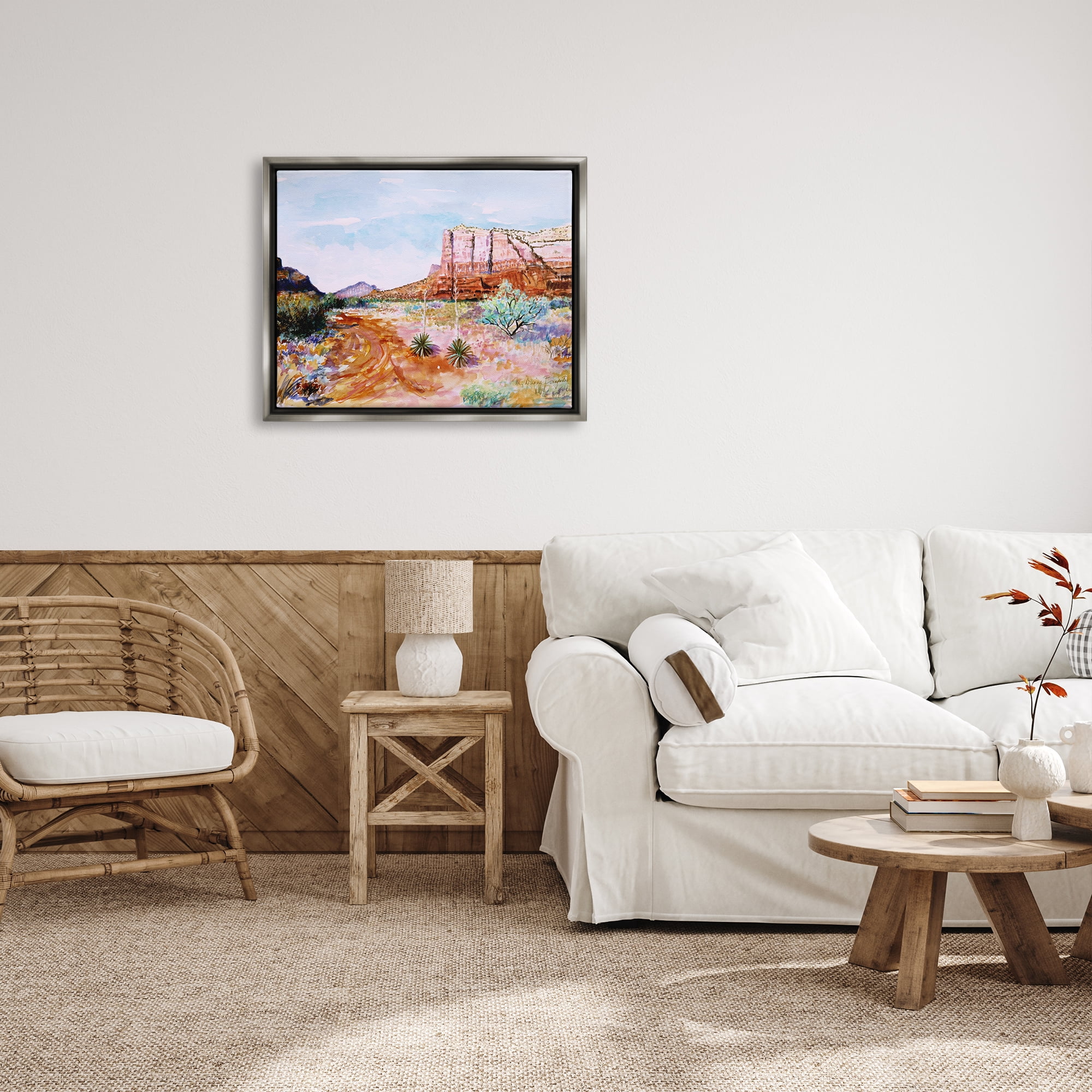 Stupell Industries Modern Desert Mesa Nature Painting Gray Floater Framed Art Print Wall Art, 31 x 25