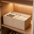 thumbnail image 2 of Cotton Blend Folding Storage Bin, 1 Pack Large Storage Basket, Washable, Clothing Storage Bin with Handle, Closet Organizer for Storage Sweater,Sheets, 16.14x9.45x6.69in(Beige), 2 of 6
