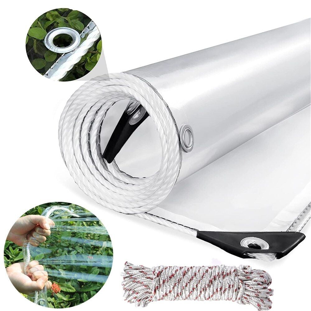 LiveGo Outdoor Clear Tarp Curtain Transparent Vinyl Tarp with Grommets & Rope - Water, Tear, and Cold Weather Resistant for Plants Greenhouse Pergola Garden Patio