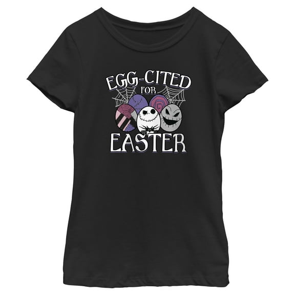 Girl's The Nightmare Before Christmas Egg-Cited for Easter Graphic Tee Black Medium