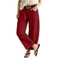 thumbnail image 4 of Xdegoge Womens Wide Leg Lounge Pants Casual Loose Fit Pleated Trousers with Pockets High Waisted Elastic Flowy Beach Yoga Pants for Summer Vacation, 4 of 7