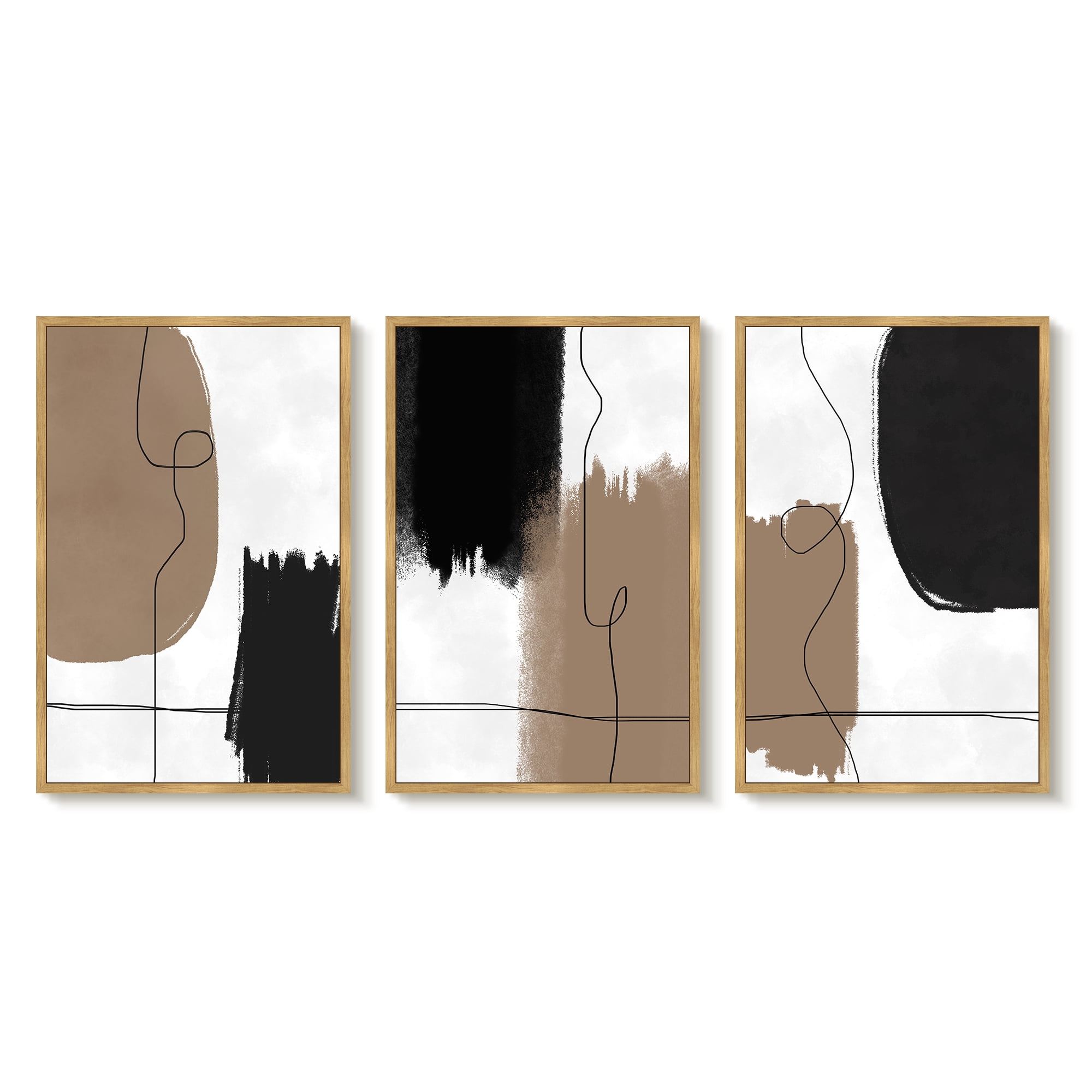 SHENIFY Large 24x36in3pcs Natural Framed Neutral Abstract Wall Art Beige Mid Century Textured Wall Decor Minimalist Line Modern Illustrations Art Print Home Decor