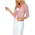 thumbnail image 4 of Floral Lace Shrugs for Women's Evening 3/4 Sleeves Formal Elegant Bolero Cardigan XL Pink, 4 of 6