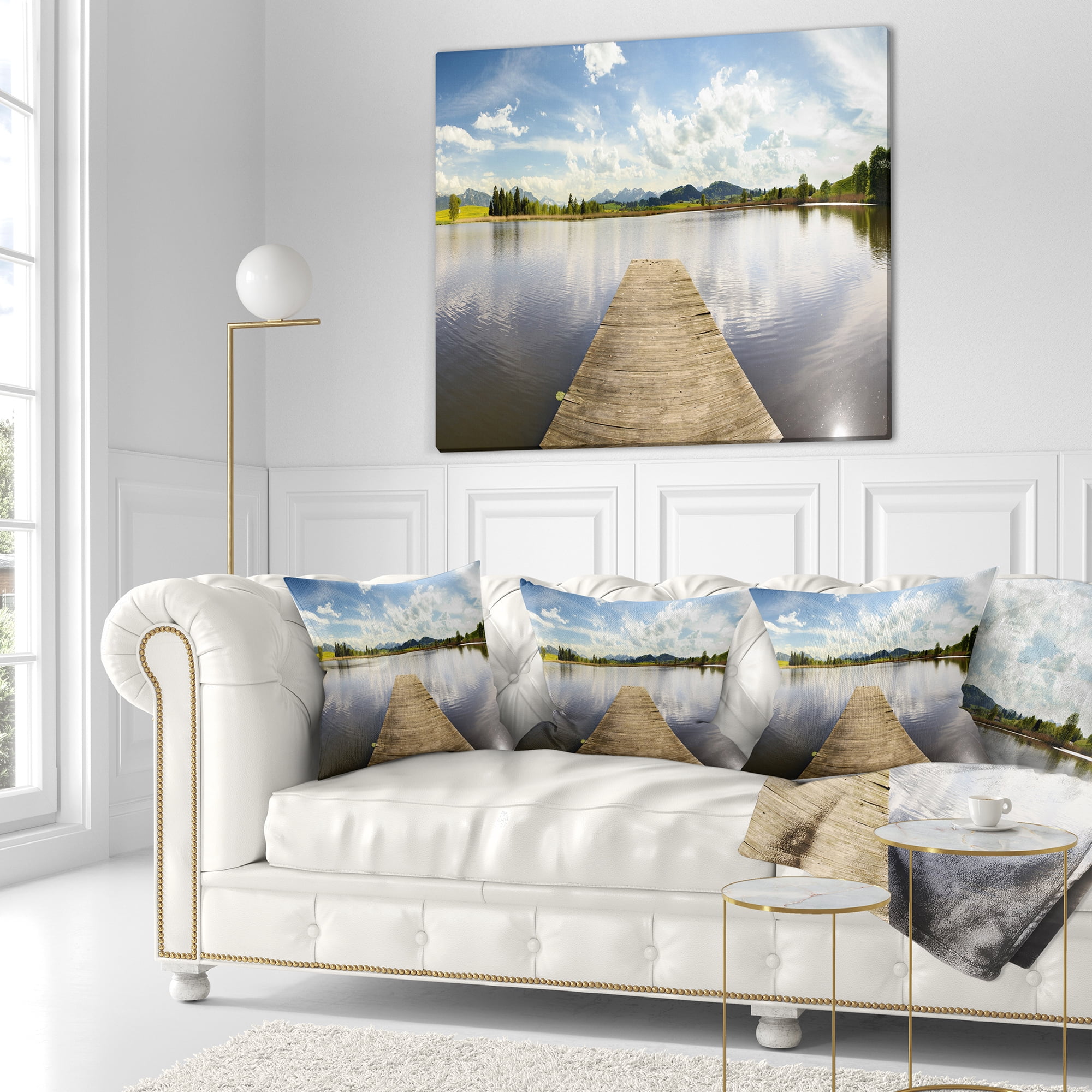 Designart Pier into Sea Bavaria Panorama - Seascape Throw Pillow - 18x18