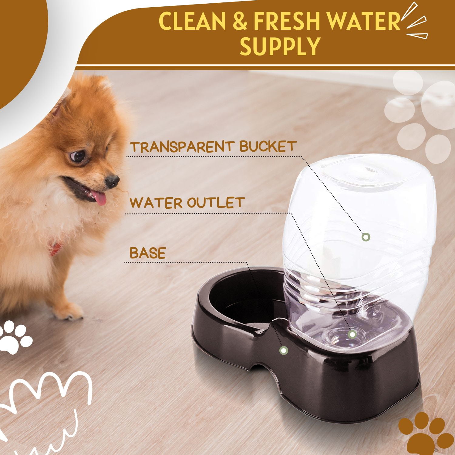 Automatic Gravity Pet Waterer for Cat & Dog - Non-Skid & Easy-Clean Auto Replenish Water Dispenser Drinking Bowl (3/8 Gallon / 1.5L), Black