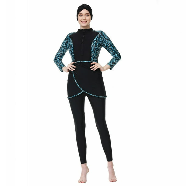 WILLBEST Trajes de Baño Conjunto de Traje de Baño de Manga Larga Con Protector Contra Erupciones, Pantalones de Baño y Gorra, Tankini Para Mujer, Actividades de Playa y Vacaciones