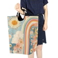 thumbnail image 4 of Yayeee Freestanding Laundry Hamper with Handle Collapsible Large Storage Basket for Clothes, Beige Rainbow Clouds, 4 of 7