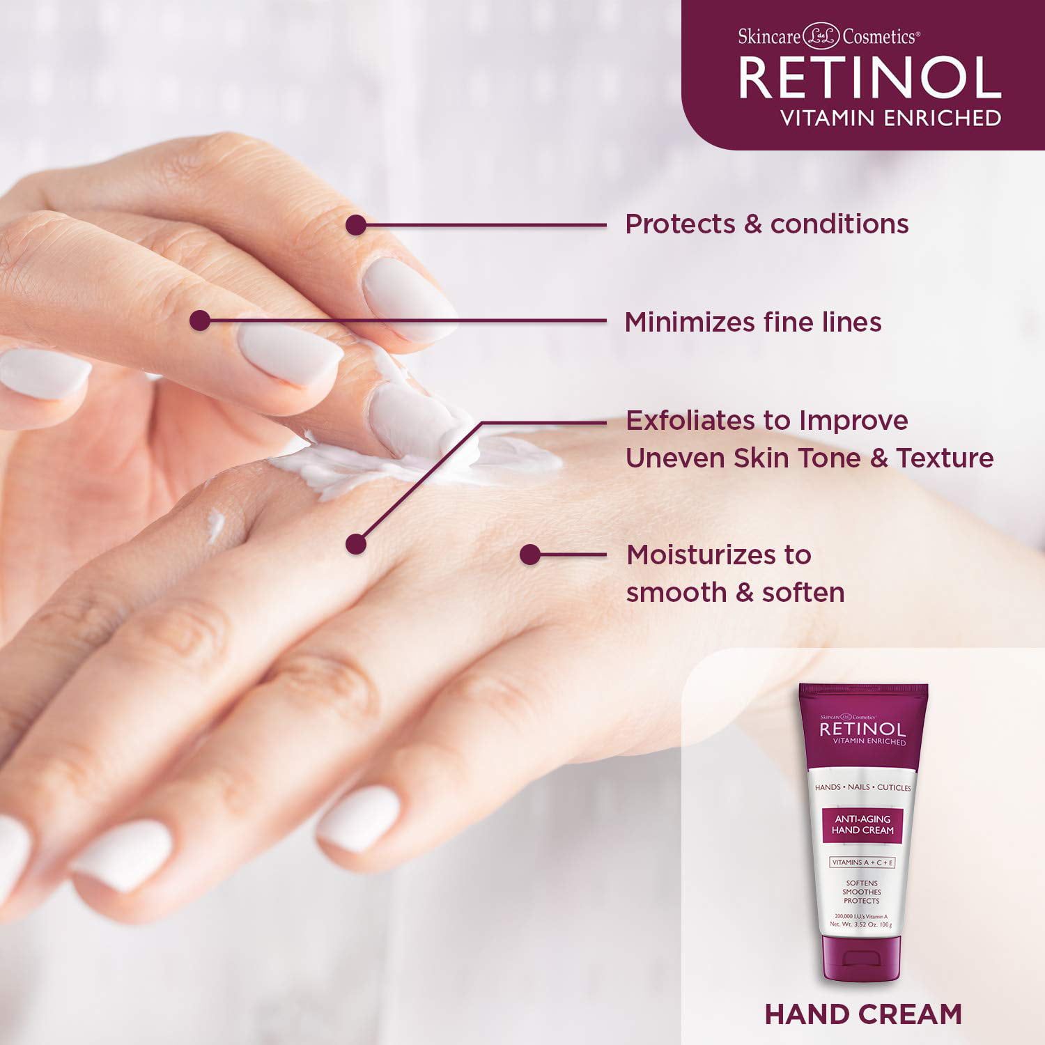 få svindler sejle Skincare LdeL Cosmetics Retinol Anti-Aging Hand Cream 3.4 oz - Walmart.com