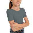 thumbnail image 3 of NAISIBABY Girls Short Sleeve T-Shirt, Crewneck Slim Fit Stretchy Knit Summer Kids Fashion Tee Gray Size 14, 3 of 4