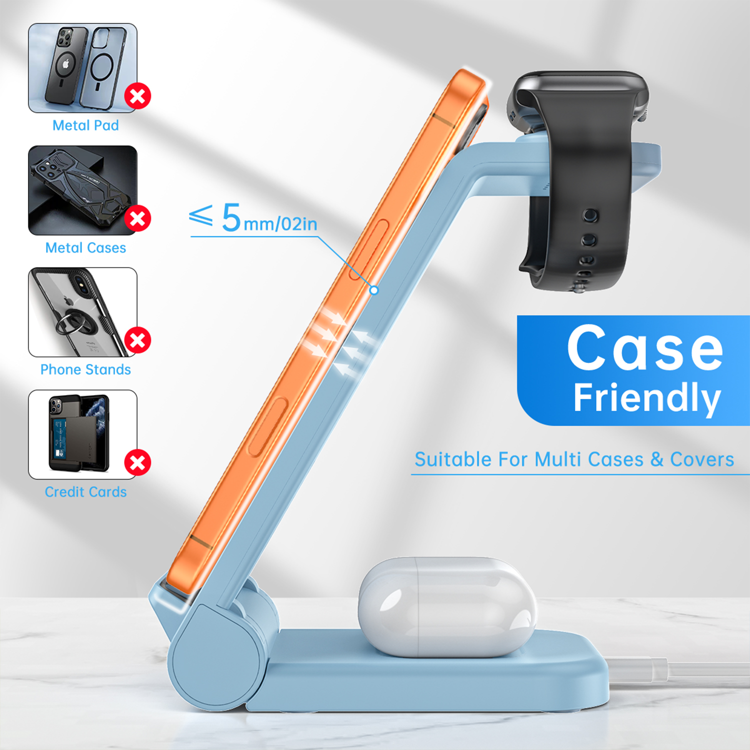 Cshidworld 3-in-1 Wireless Charging Station, Blue photo 6