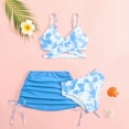 thumbnail image 3 of SGMVNU Girls Swimsuits 3 Piece Bathing Suit Allover Printed Criss Cross Cute Bikini Set with Cover Up Skirt Beach Swimwear for Age 4-5 Years Kids, Light Blue, 3 of 3