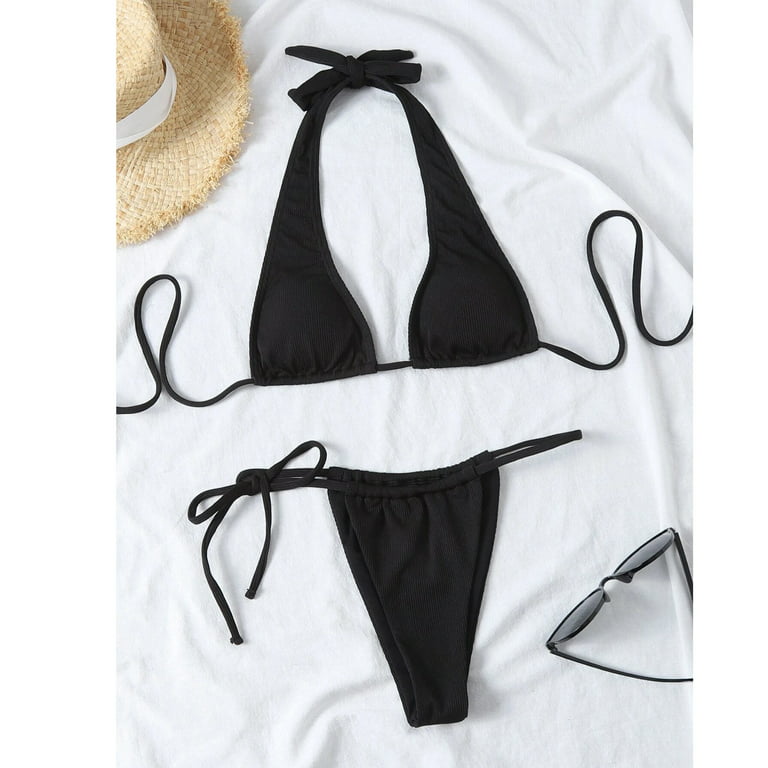 Abcnature Women Bandeau Bandage Bikini Set Push-Up Brazilian Swimsuit White  M