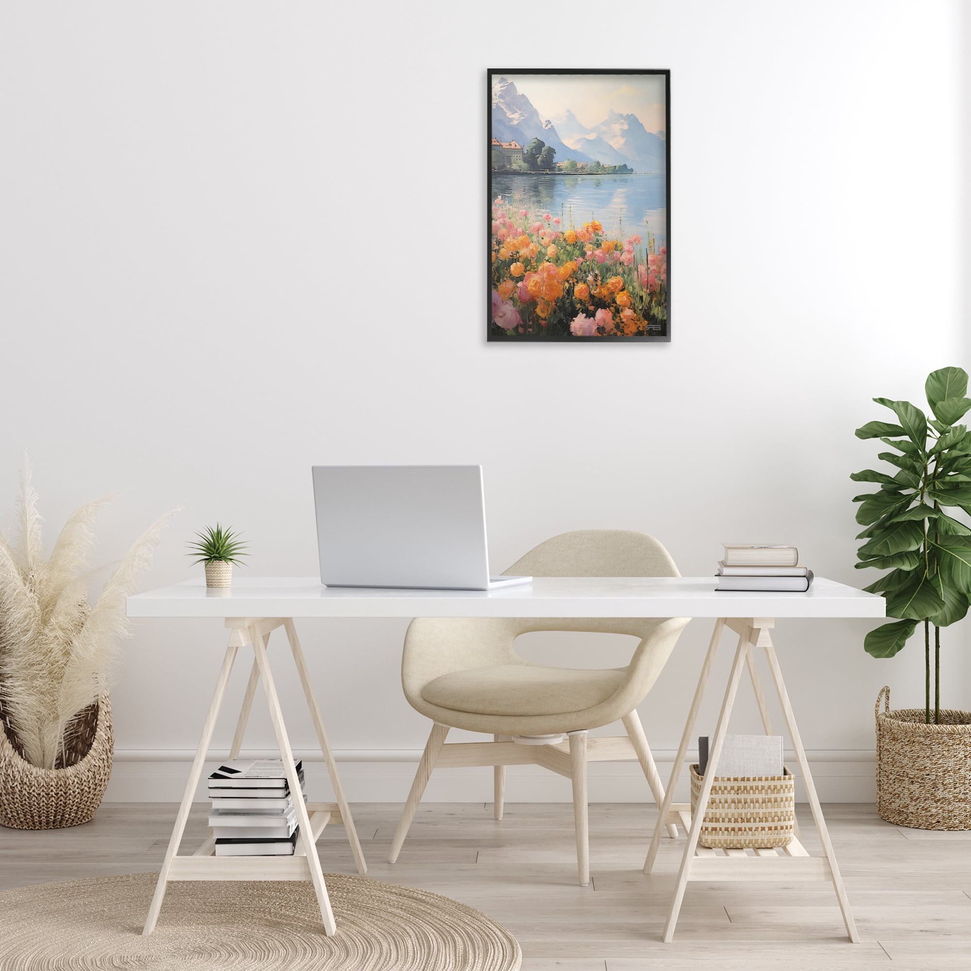 Stupell Industries Mountain Meadow Outskirts Landscape Painting Black Framed Art Print Wall Art, 16 x 24
