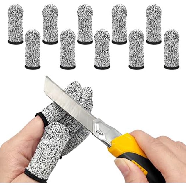 TianQi 10pcs Breathable Cut Resistant Finger Cots Protection Reusable Durable Non Slip Finger Thumb Protector Gloves for Work Kitchen Garden Sculpture Grinding Stained Glass(Grey)