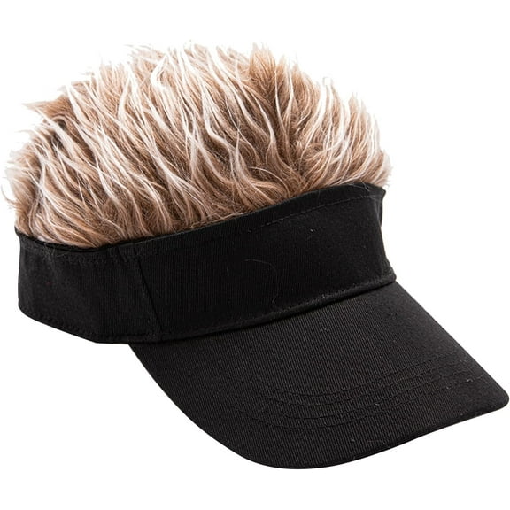 Men's Novelty Spiked Hair Visor, Adjustable Funny Golf Hats Sun Cap - Wig Peaked Baseball Hat with Hair Beige