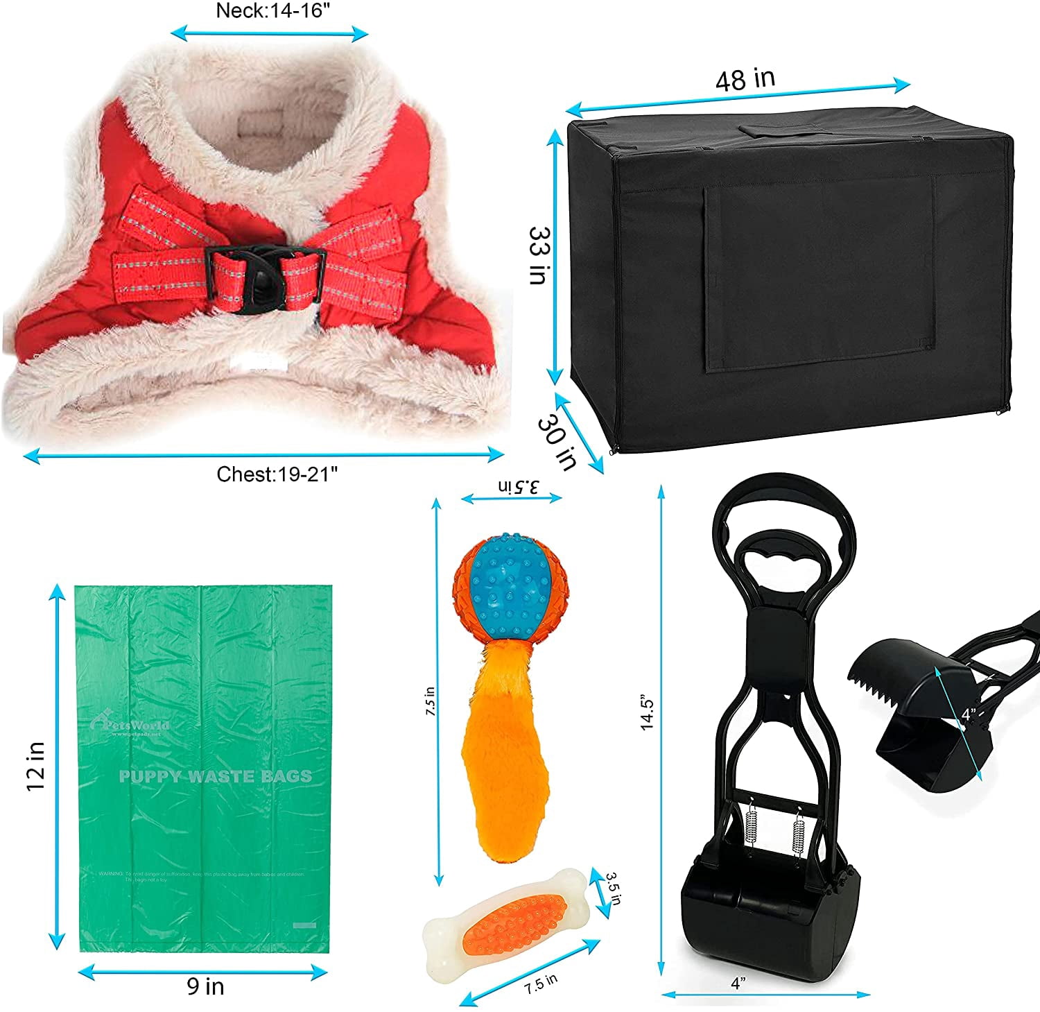 PETSWORLD Dog Starter Kit, Warm Red Harness for Large Dogs, Shock Collar, Tie Out Stake 250 lb, Dog Ball Toy, Bacon Toy, Pooper Scooper + Dog Waste Bags 1000 Ct